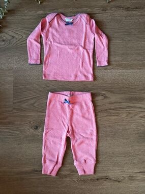 Baby Boden Pink Pointelle Pajama Set 3-6 Months 2 Piece Long Sleeve Cotton